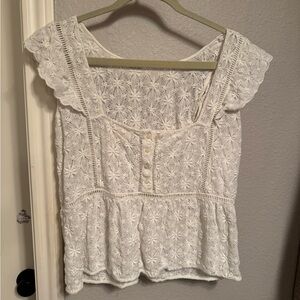 Sezane White Floral Lace Blouse